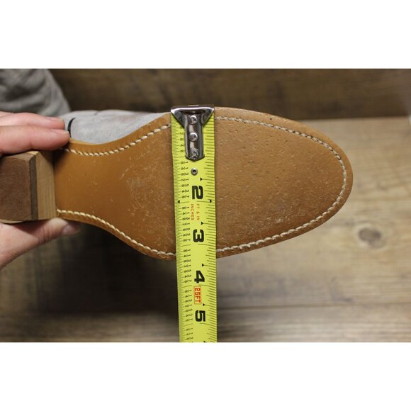 Wolverine women's vintage pale gray suede mid calf stacked heel Western boots - Picture 7 of 16